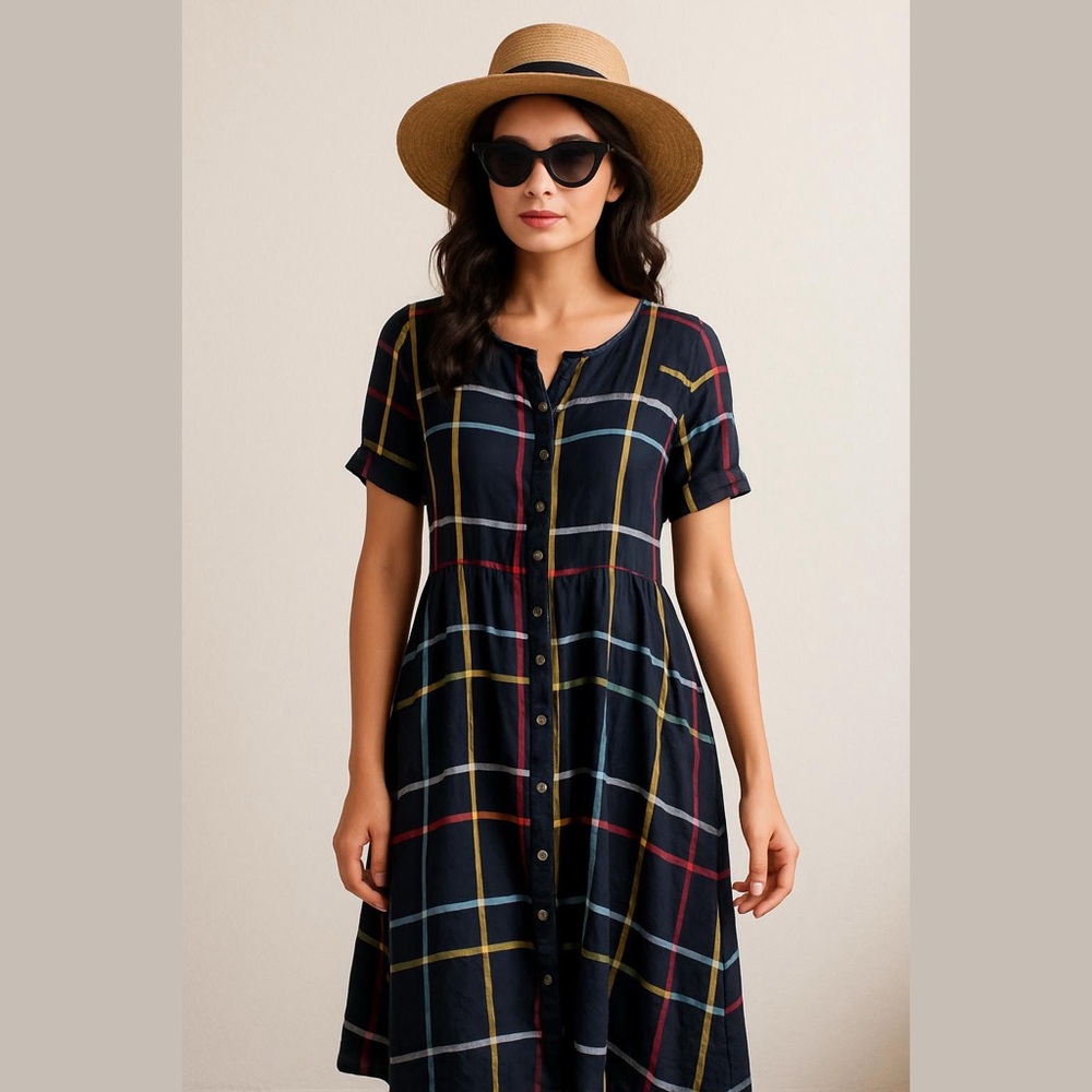 Bombay Paisley Women’s Striped Midi Dress Size M Pockets Vacay Boho Preppy